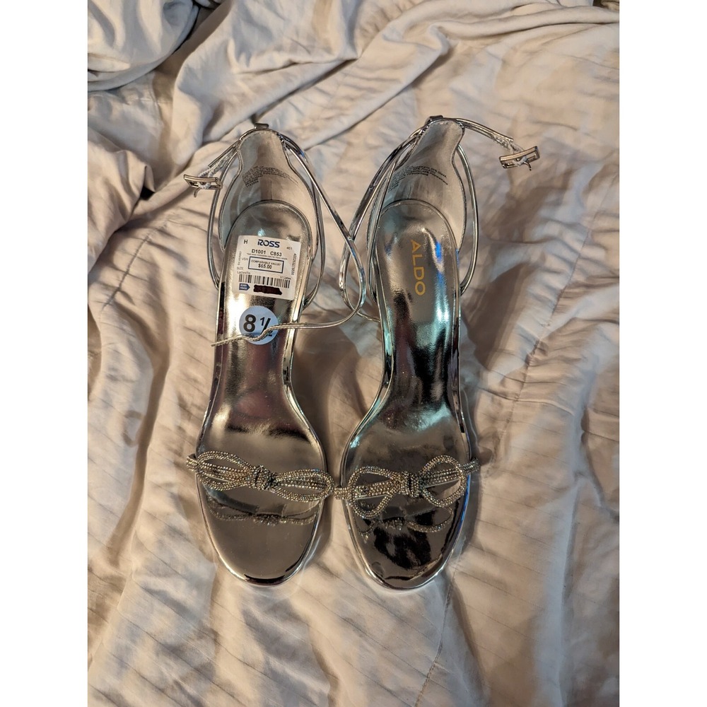Aldo womens‎ 8.5 stiletto heels metallic silver rhinestone sparkle bow shoes